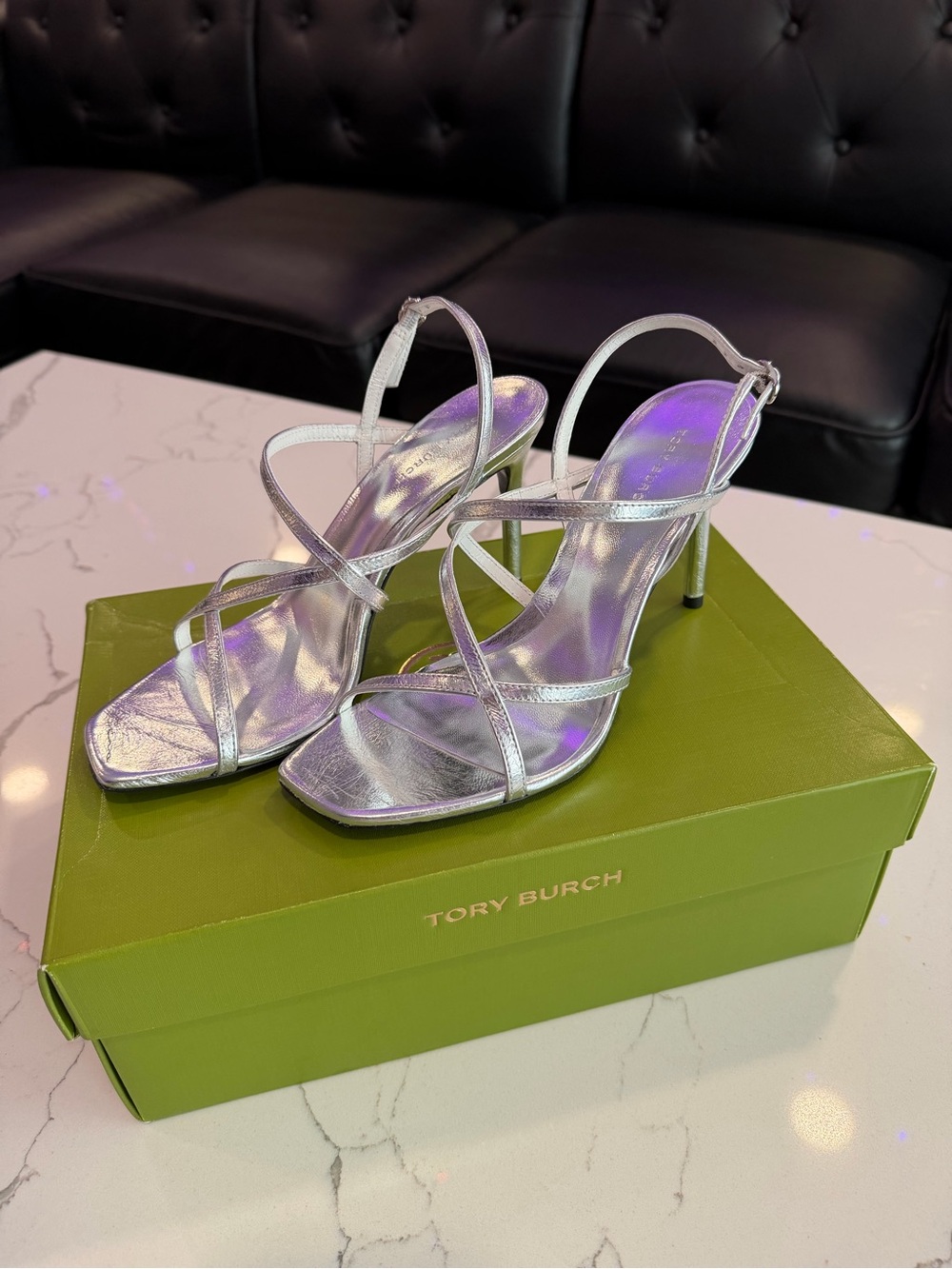Tory Burch Silver Strappy Heels